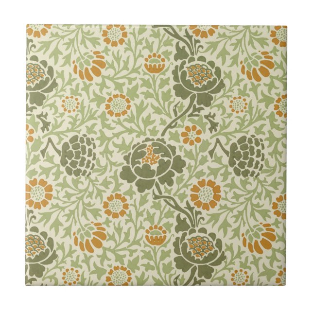 William Morris Grafton Sage Green Floral Pattern Tile (Front)