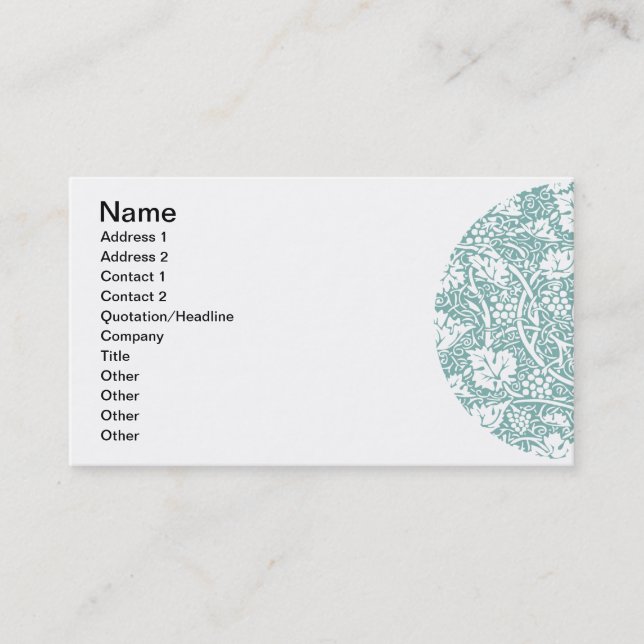 William Morris Grape Pattern Teal Turquoise Business Card (Front)