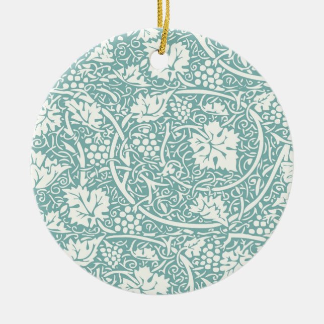 William Morris Grape Pattern Teal Turquoise Ceramic Ornament (Front)