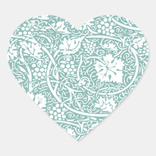 William Morris Grape Pattern Teal Turquoise Heart Sticker