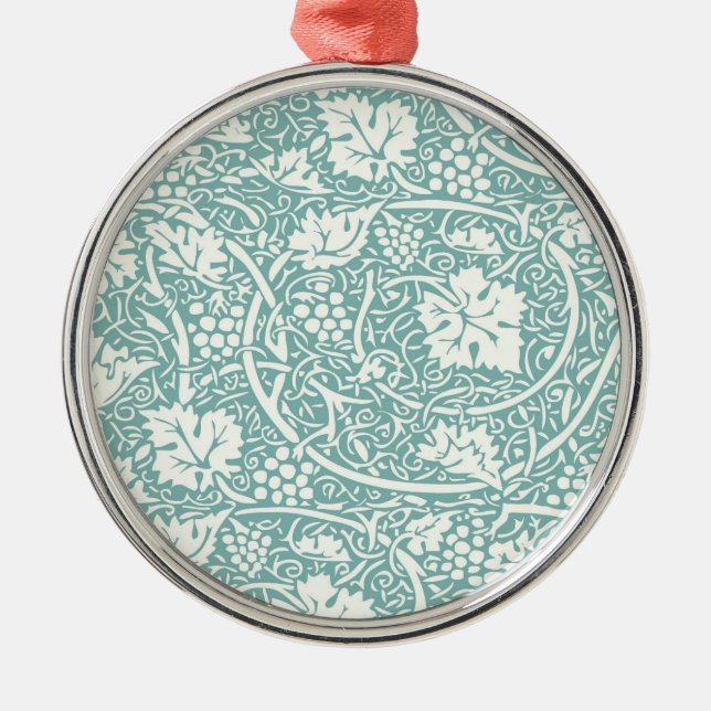 William Morris Grape Pattern Teal Turquoise Metal Ornament (Front)