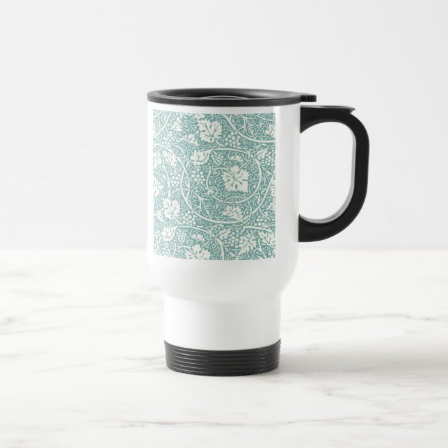 William Morris Grape Pattern Teal Turquoise Travel Mug (Right)
