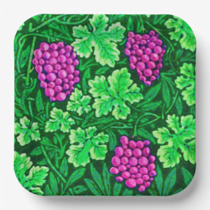William Morris Grapevine, Magenta and Green Paper Plate