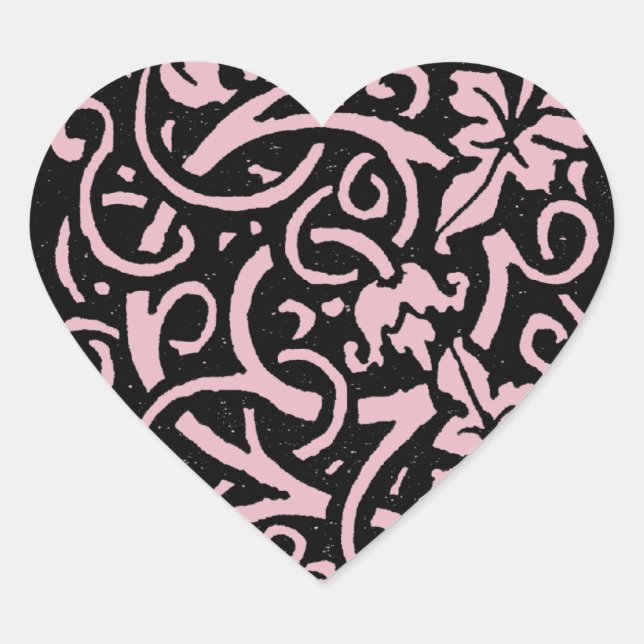 William Morris Grapevine Vine Leaf Pattern Heart Sticker (Front)