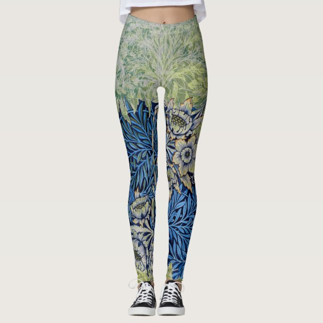 William Morris GREEN AND BLUE FLORAL Leggings (Front)