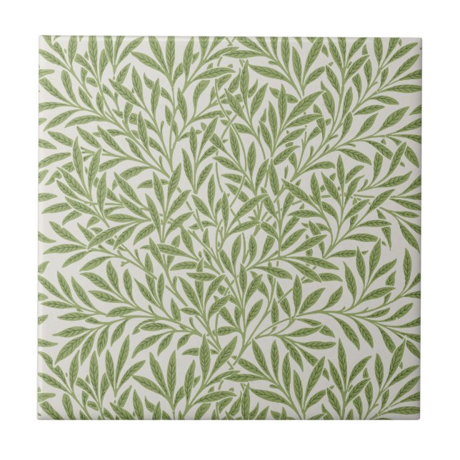 William Morris Green Floral Botanical Pattern Tile (Front)
