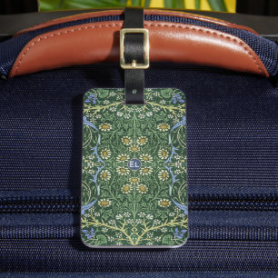 William Morris Green Floral Vintage Daisies Name Luggage Tag