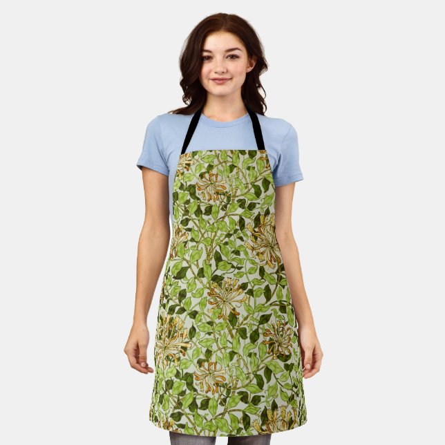 William Morris Green Honeysuckle Floral Wallpaper Apron (Worn)