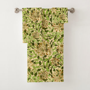 William Morris Green Honeysuckle Floral Wallpaper Bath Towel Set