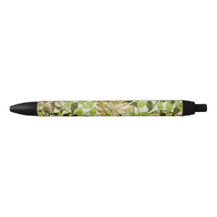 William Morris Green Honeysuckle Floral Wallpaper Black Ink Pen