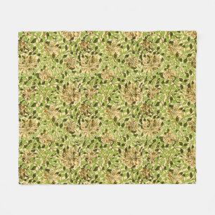 William Morris Green Honeysuckle Floral Wallpaper Fleece Blanket
