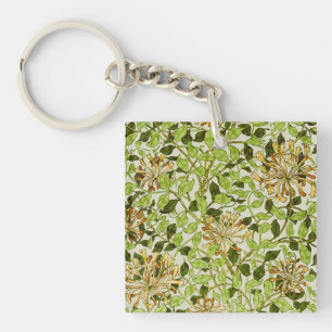William Morris Green Honeysuckle Floral Wallpaper Keychain