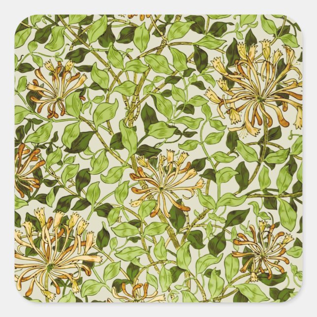 William Morris Green Honeysuckle Floral Wallpaper Square Sticker (Front)