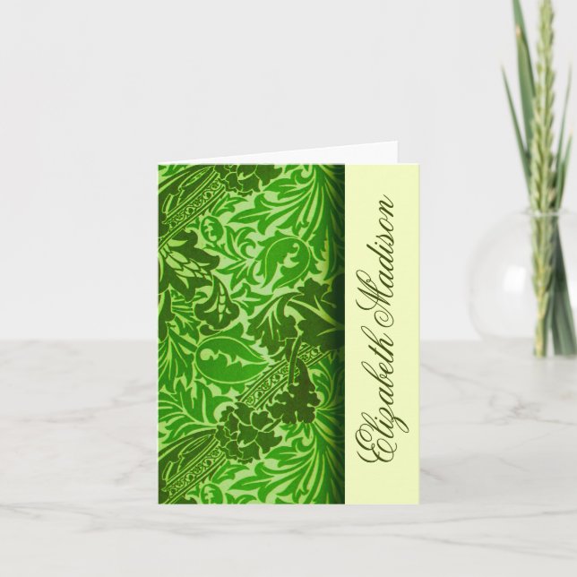 William Morris Green Leaves Personalized Note Card (Front)