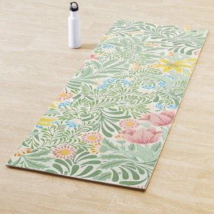 William Morris Green Pink Yellow Floral Pattern Yoga Mat