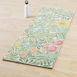 William Morris Green Pink Yellow Floral Pattern Yoga Mat