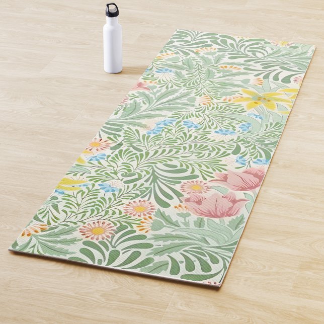 William Morris Green Pink Yellow Floral Pattern Yoga Mat (Creator Uploaded)