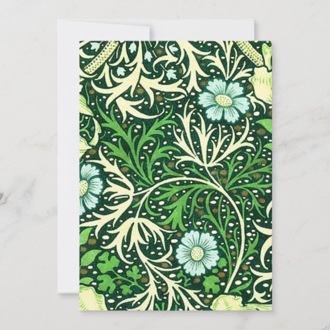 William Morris - Green Seaweed Pattern Invitation (Front)