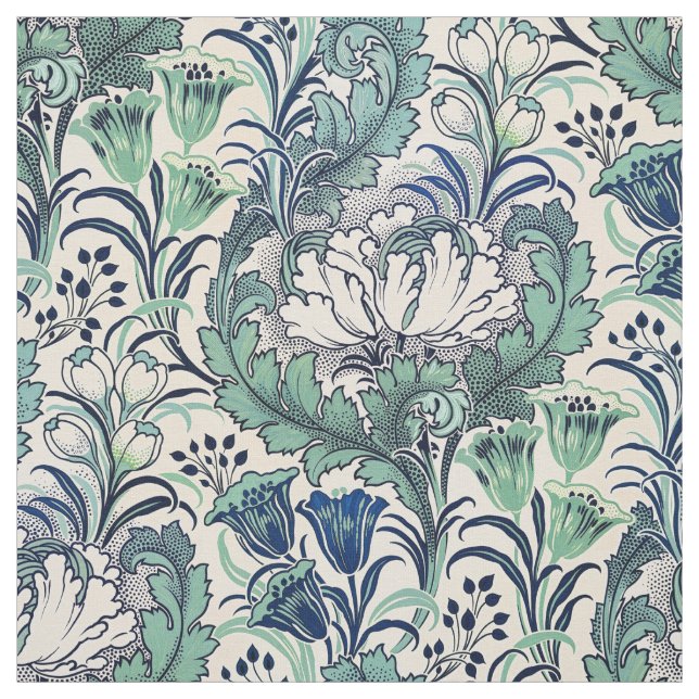 William Morris Green Teal Cream Floral Pattern Fabric (Swatch)
