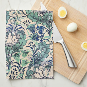 William Morris Green Teal Cream Floral Pattern Kitchen Towel