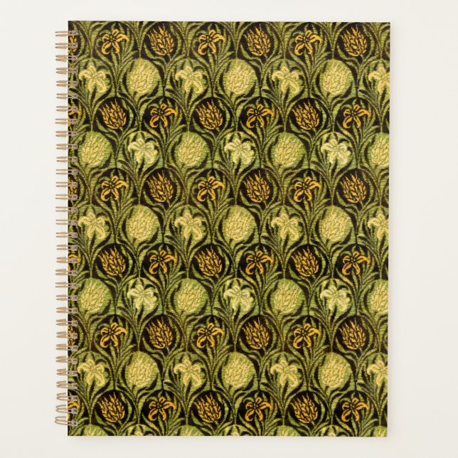 William Morris Green Tulip Lily Wallpaper Planner (Front)