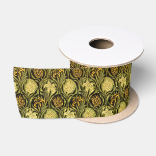 William Morris Green Tulip Lily Wallpaper Satin Ribbon