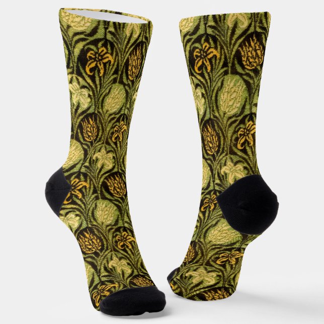 William Morris Green Tulip Lily Wallpaper Socks (Angled)