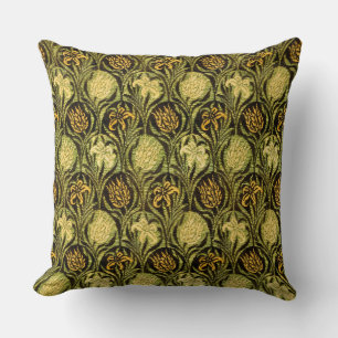 William Morris Green Tulip Lily Wallpaper Throw Pillow