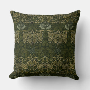 William Morris: Green Tulip & Rose Throw Pillow