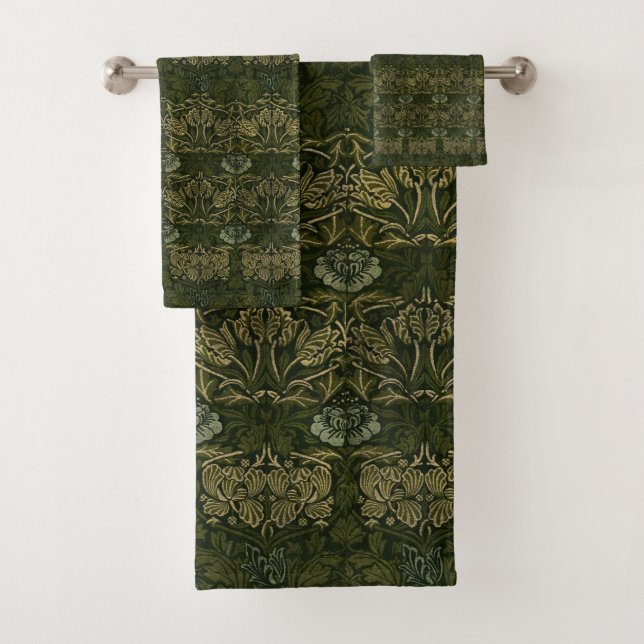 William Morris: Green Tulip & Rose Towel Set (Insitu)