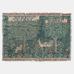 William Morris Greenery Forest Animal Botanical Throw Blanket