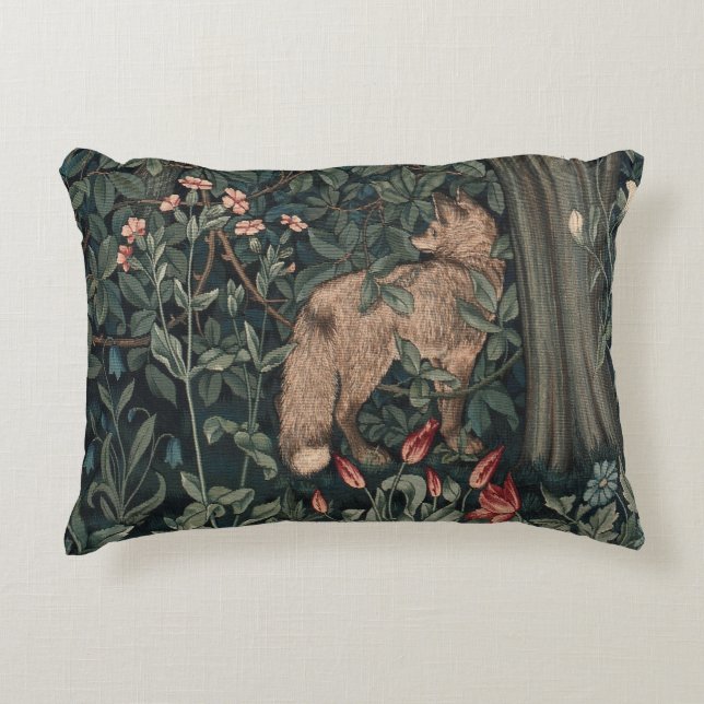 William Morris Greenery Fox Wildlife  Accent Pillow (Front)