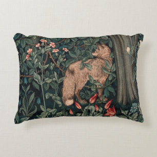 William Morris Greenery Fox Wildlife Art Accent Pillow