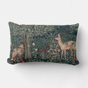 William Morris Greenery Fox Wildlife Art Lumbar Pillow