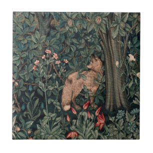 William Morris Greenery Fox Wildlife Art Tile