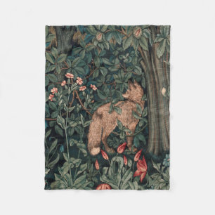 William Morris Greenery Fox Wildlife  Fleece Blanket