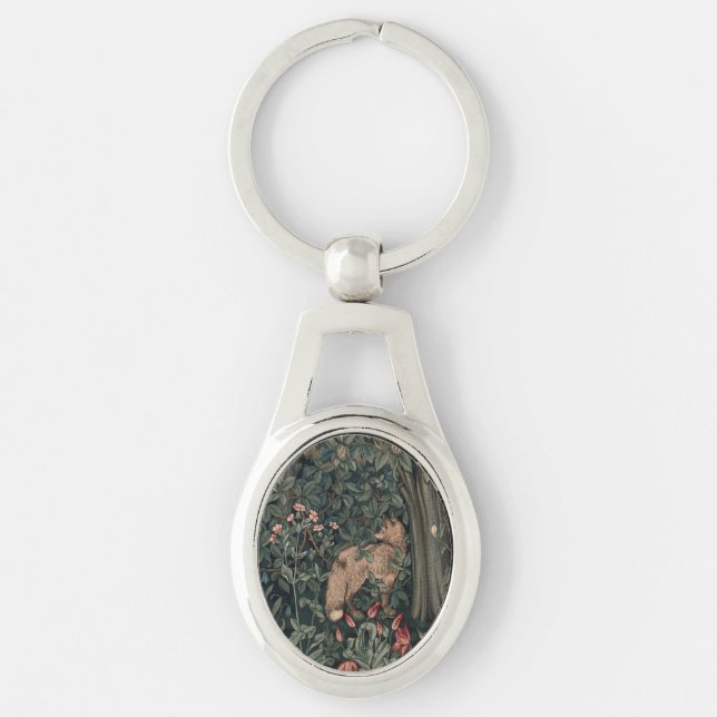 William Morris Greenery Fox Wildlife  Keychain (Front)