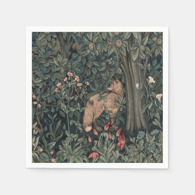 William Morris Greenery Fox Wildlife  Napkin (Front)