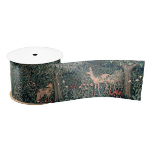 William Morris Greenery Fox Wildlife  Satin Ribbon
