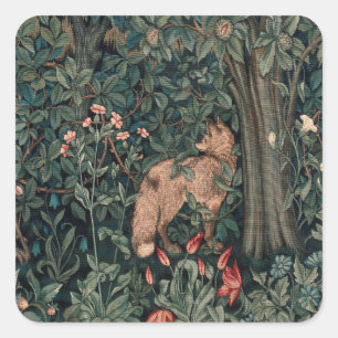 William Morris Greenery Fox Wildlife  Square Sticker