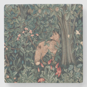 William Morris Greenery Fox Wildlife  Stone Coaster
