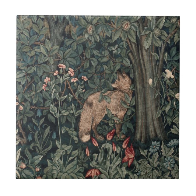 William Morris Greenery Fox Wildlife  Tile (Front)