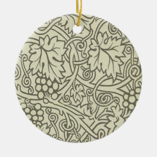 William Morris grey green Grape Vine Pattern Ceramic Ornament