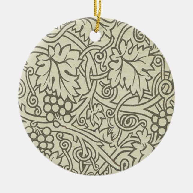 William Morris grey green Grape Vine Pattern Ceramic Ornament (Front)