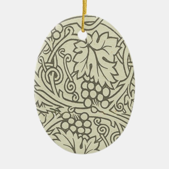William Morris grey green Grape Vine Pattern Ceramic Ornament (Front)