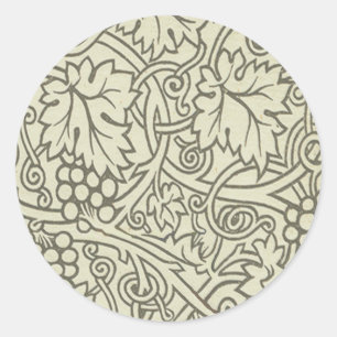 William Morris grey green Grape Vine Pattern Classic Round Sticker