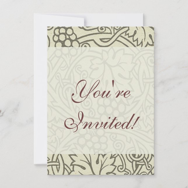 William Morris grey green Grape Vine Pattern Invitation (Front)