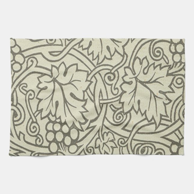William Morris grey green Grape Vine Pattern Kitchen Towel (Horizontal)