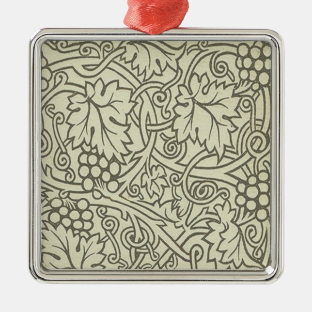 William Morris grey green Grape Vine Pattern Metal Ornament (Front)