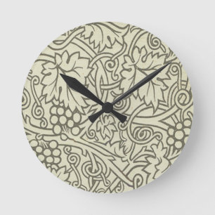 William Morris grey green Grape Vine Pattern Round Clock